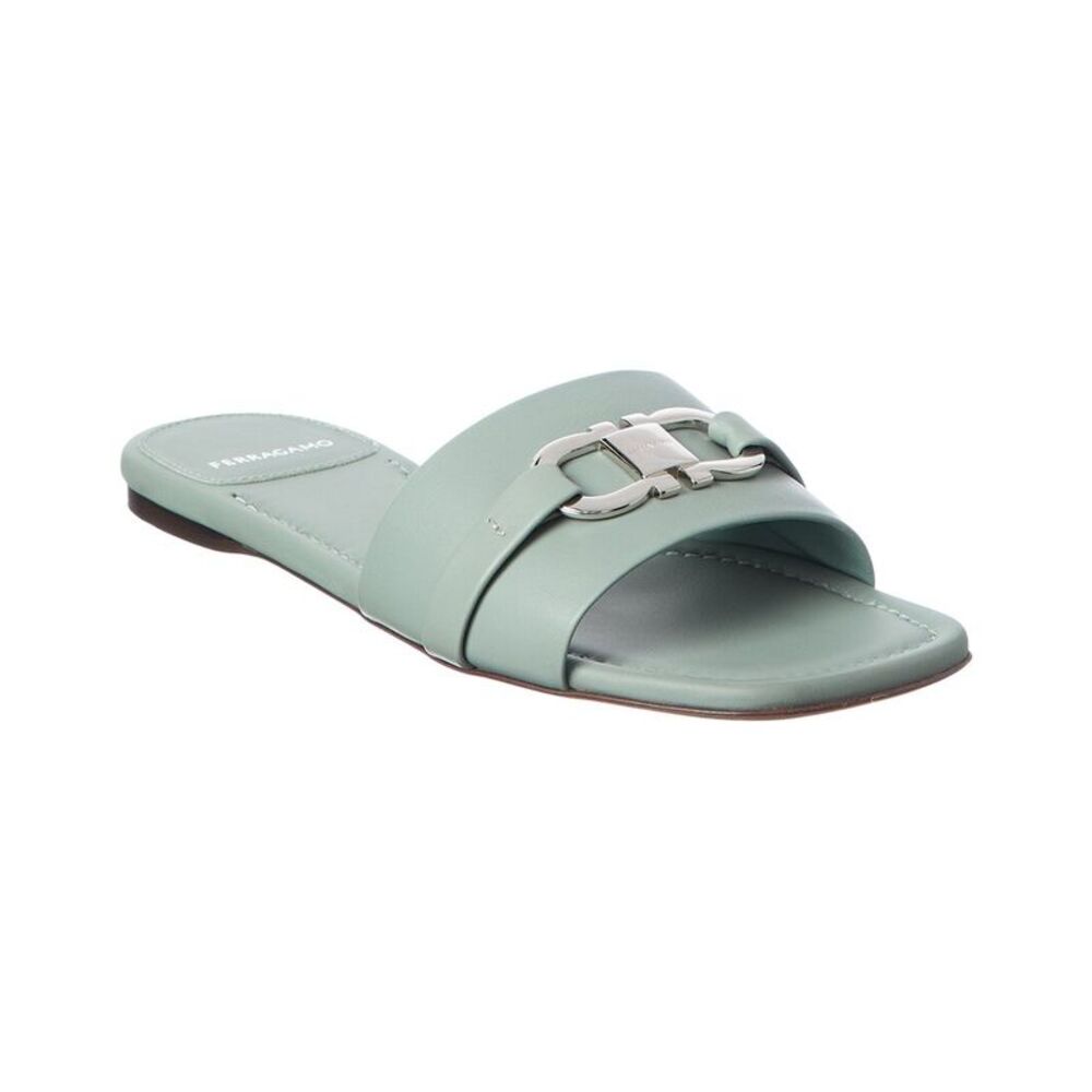 Ferragamo Gancini Leather Sandal, Green